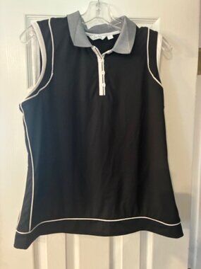 Lady Hagen Women's Black White Sleeveless Golf Tennis Pickleball Shirt Size L